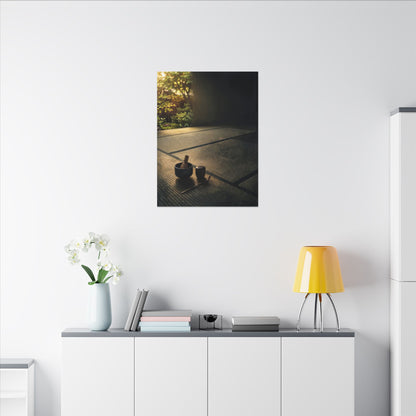 Dark Japandi Tea Ceremony in Golden Hour | Dark Texture Canvas Art