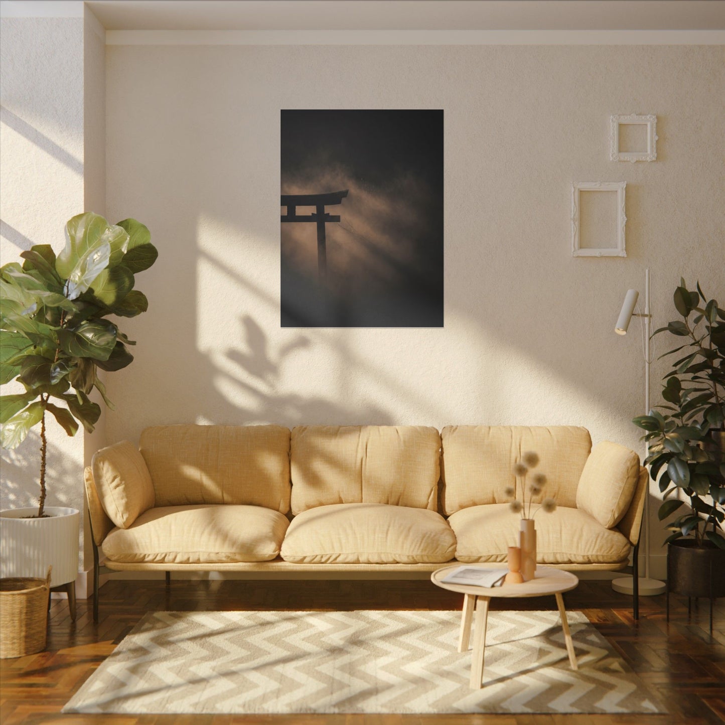 Torii Gate Shadow Zen Canvas Art | Bold Dark Japandi Art