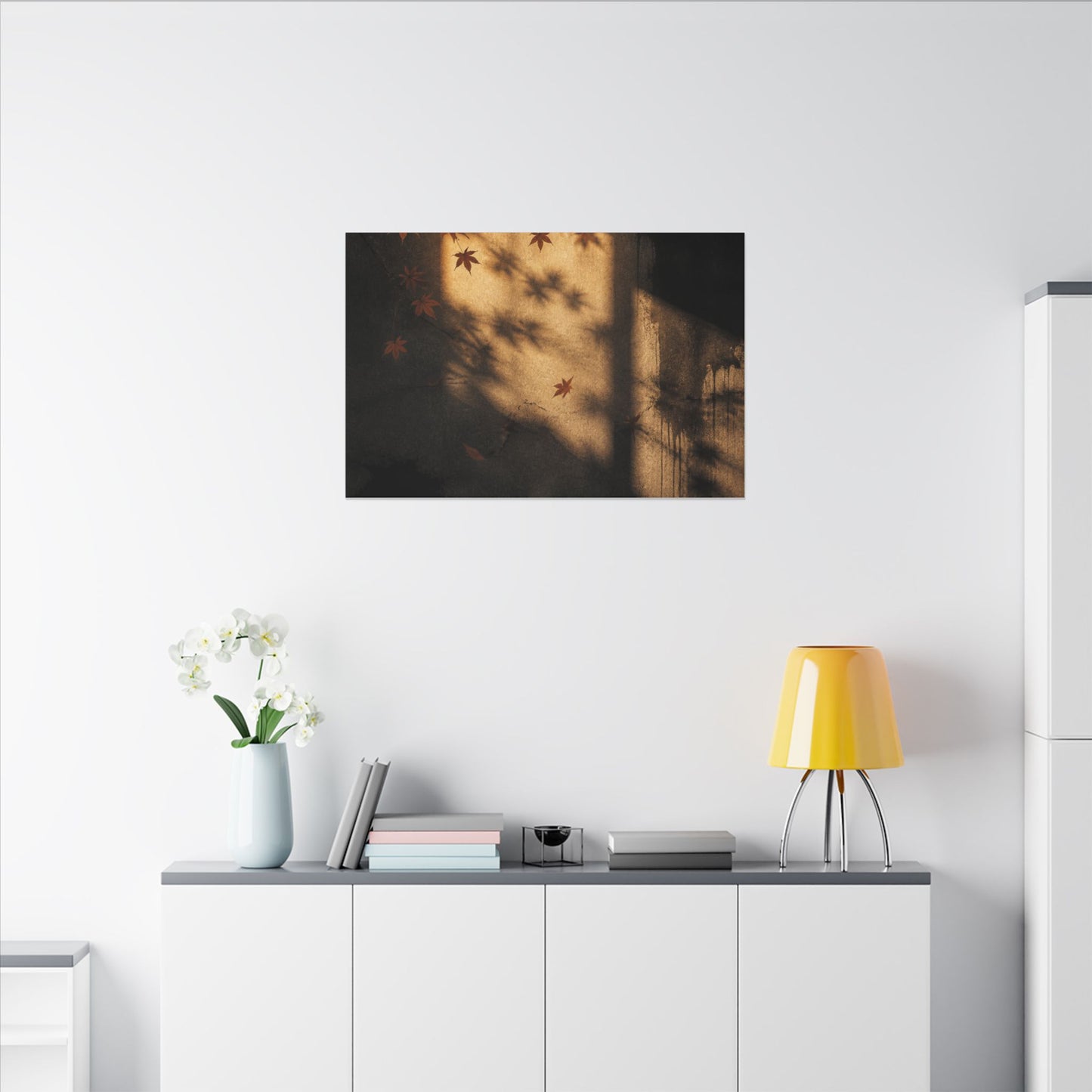 Shadow Play Canvas Art | Autumn Dark Japandi Charcoal Ink Art