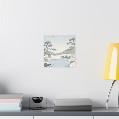 Japandi Moonlit Garden in Moonlight | Minimal Line Canvas Art