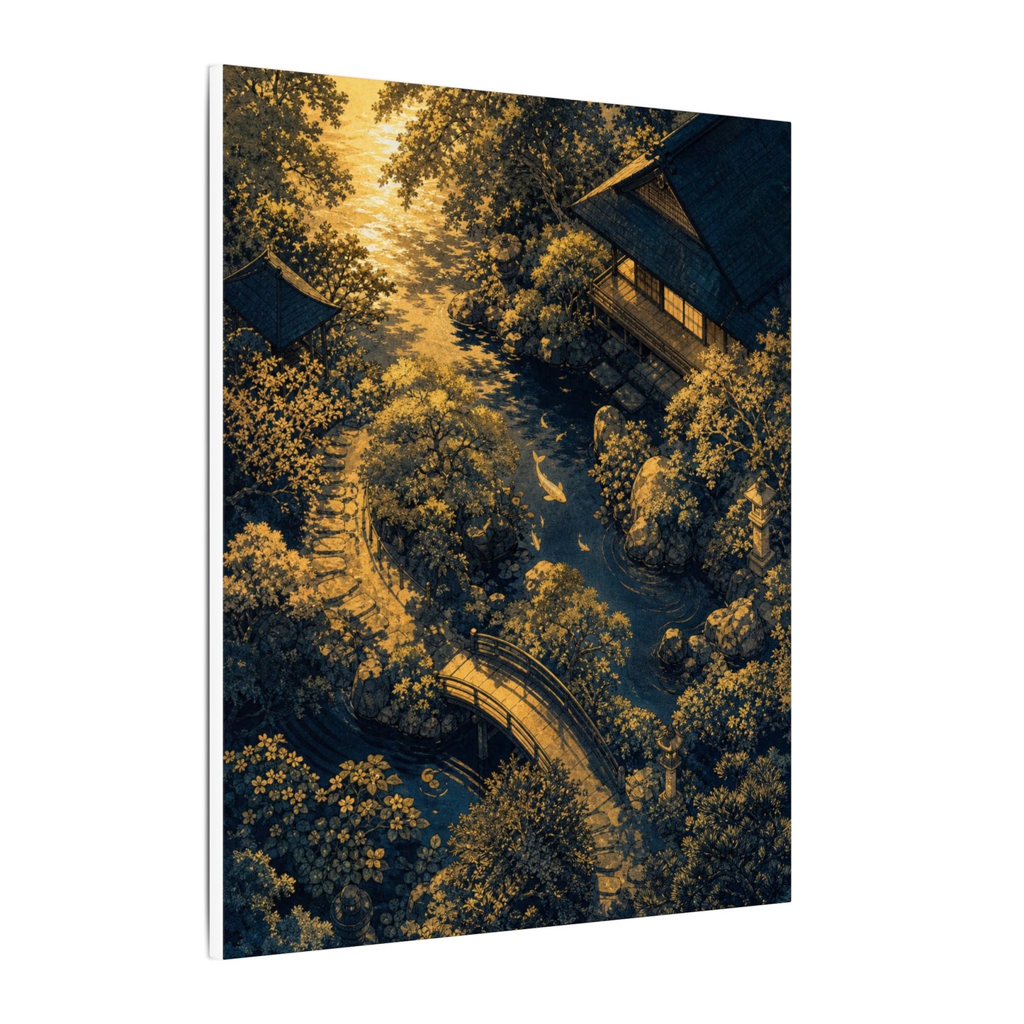 Contemplative Moonlit Garden Canvas Art - Ukiyo E Inspired Zen