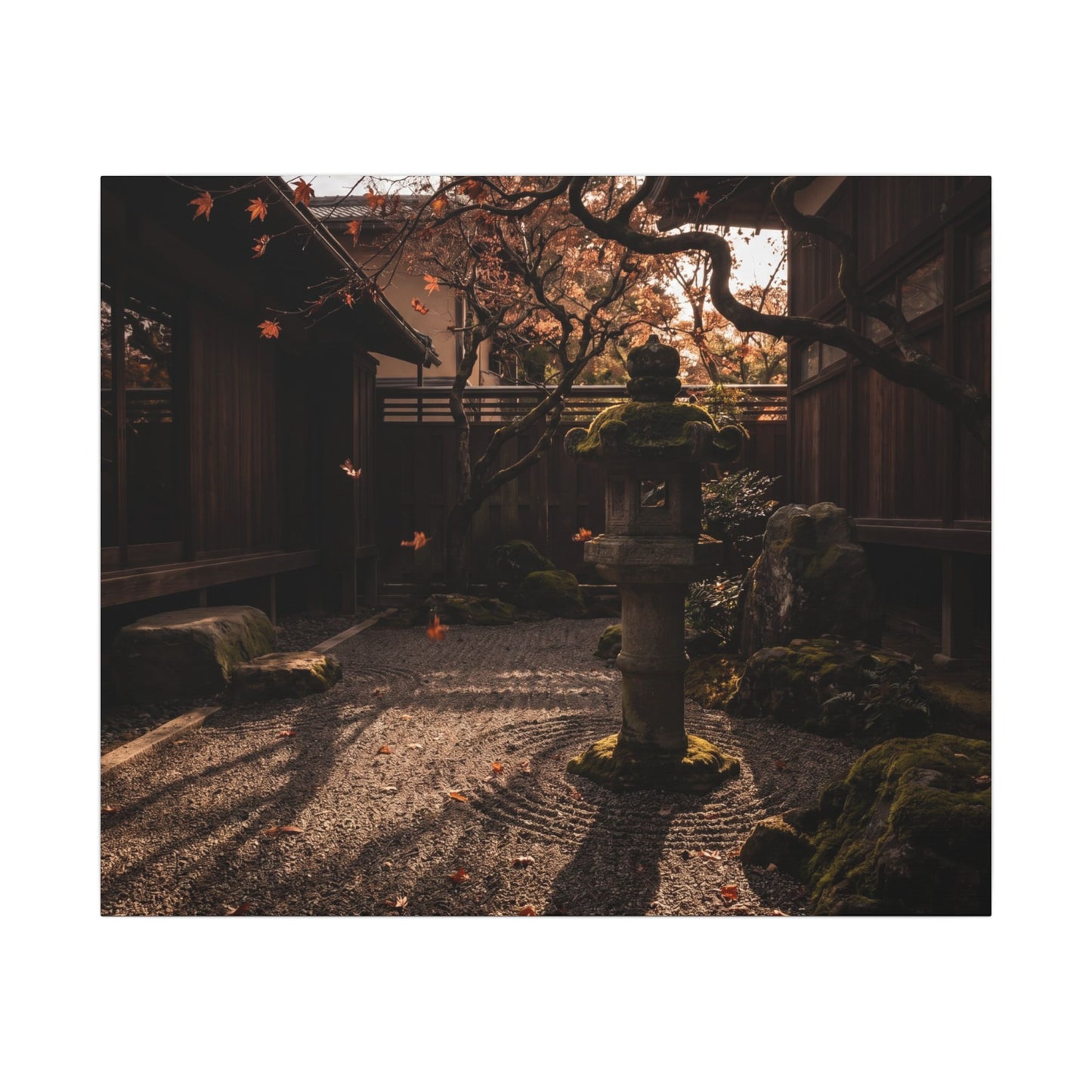 Seijaku Stone Lantern Canvas Art - Dark Japandi Shadow Zen