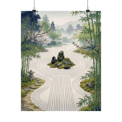 Tranquil Rock Garden Wall Art Print - Ukiyo E Inspired Zen Art Print