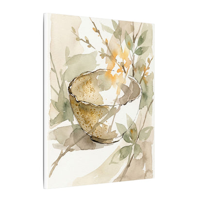 Spring Ceramic Bowl Watercolor Canvas Art | Neutral Decor