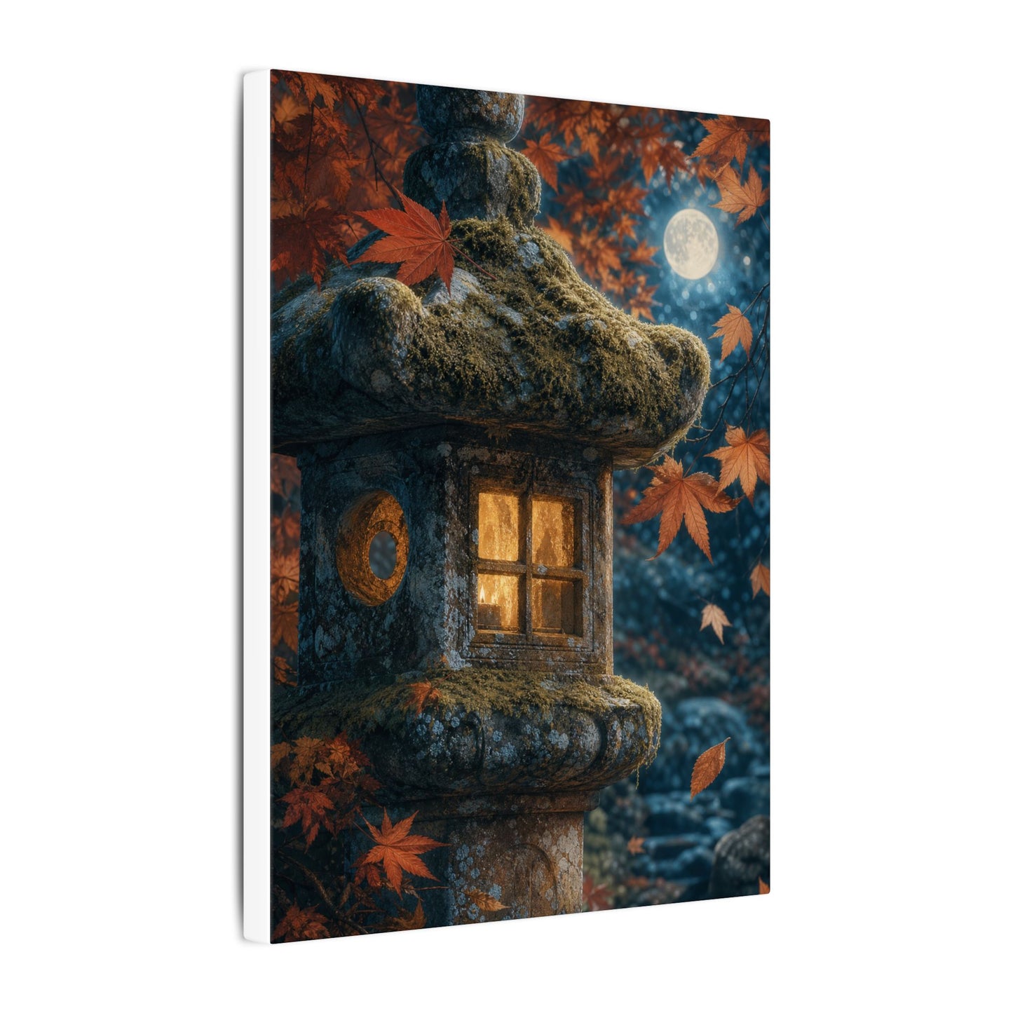 Autumn Stone Lantern Forest Whimsy Canvas Art | Earthy Decor
