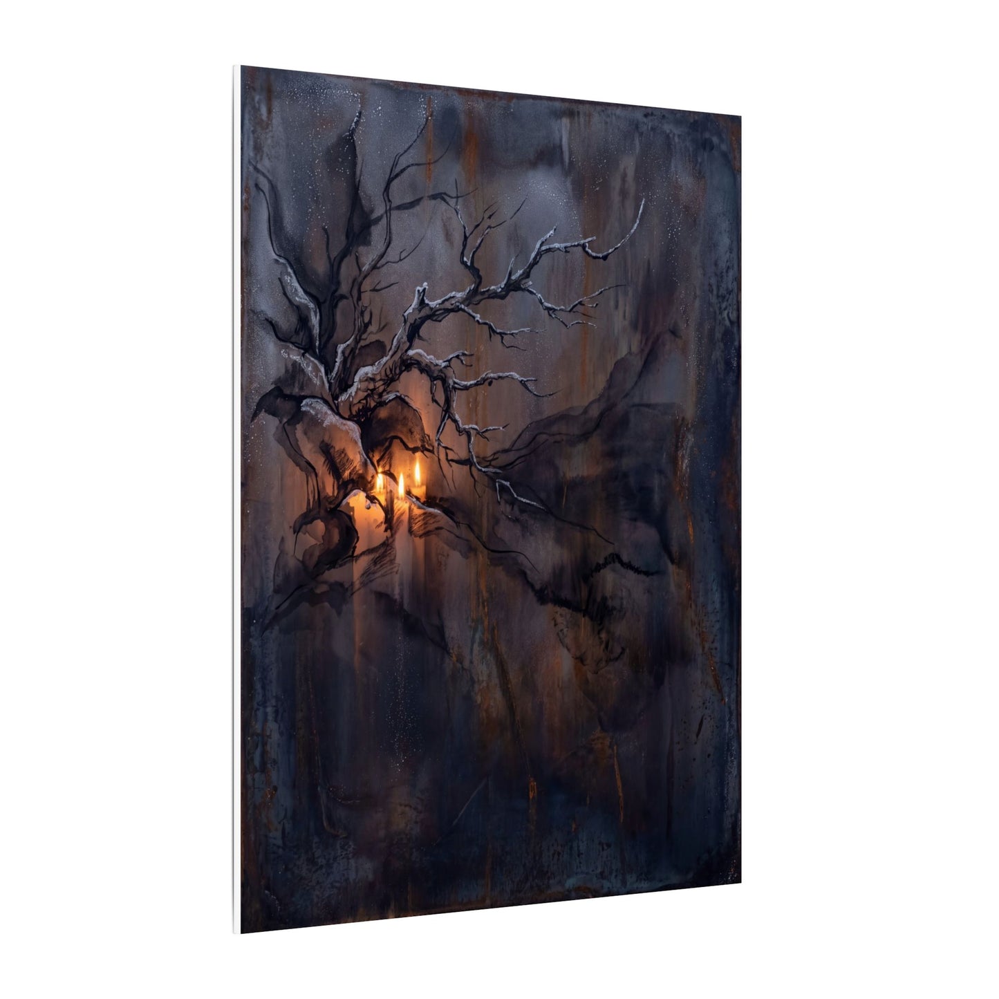 Winter Rust Patina Charcoal Ink Canvas Art | Atmospheric Decor