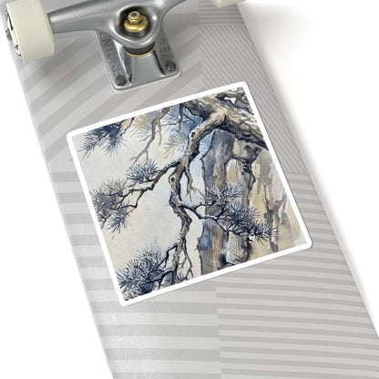Japandi Pine Tree in Moonlight | Watercolor Sticker
