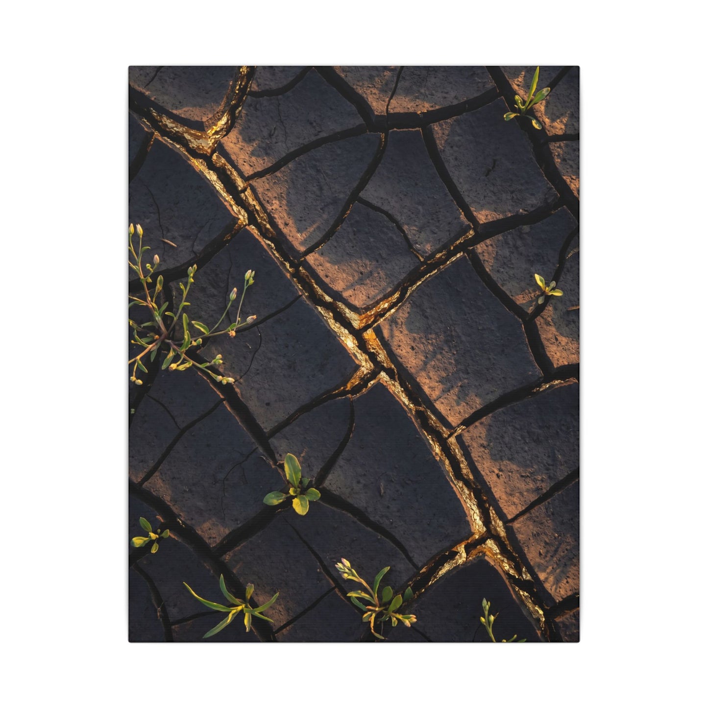 Kintsugi Cracked Earth in Golden Hour | Gold Vein Canvas Art