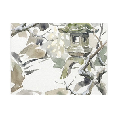 Elegant Stone Lantern Canvas Art - Watercolor Japandi Art Print