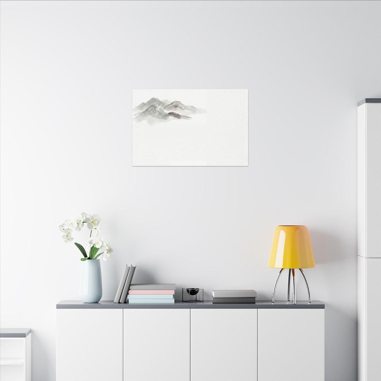 Winter Mountain Mist Minimal Line Canvas Art | Elegant Decor