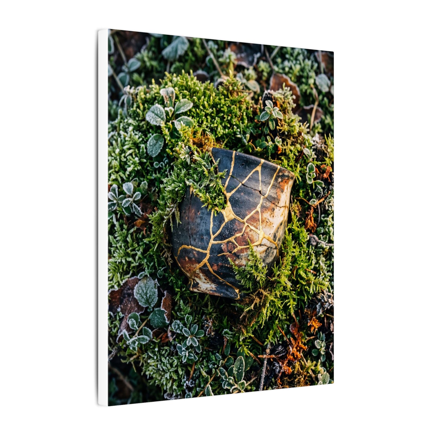 Artful Moss Close Up Canvas Art - Gold Repair Kintsugi