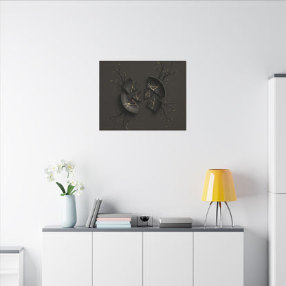 Sophisticated Broken Pottery Canvas Art - Charcoal Ink Dark Japandi