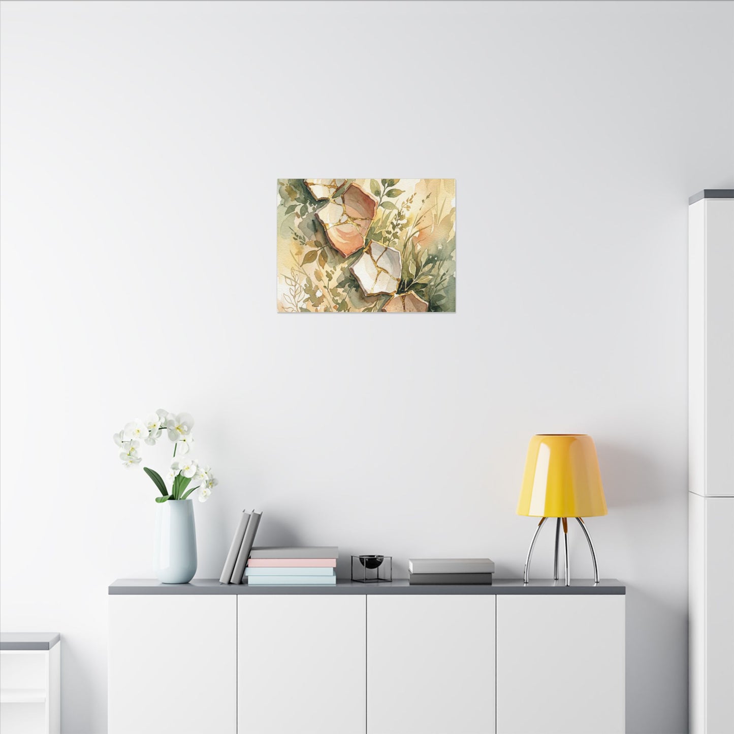 Japandi Broken Pottery in Golden Hour | Watercolor Canvas Art