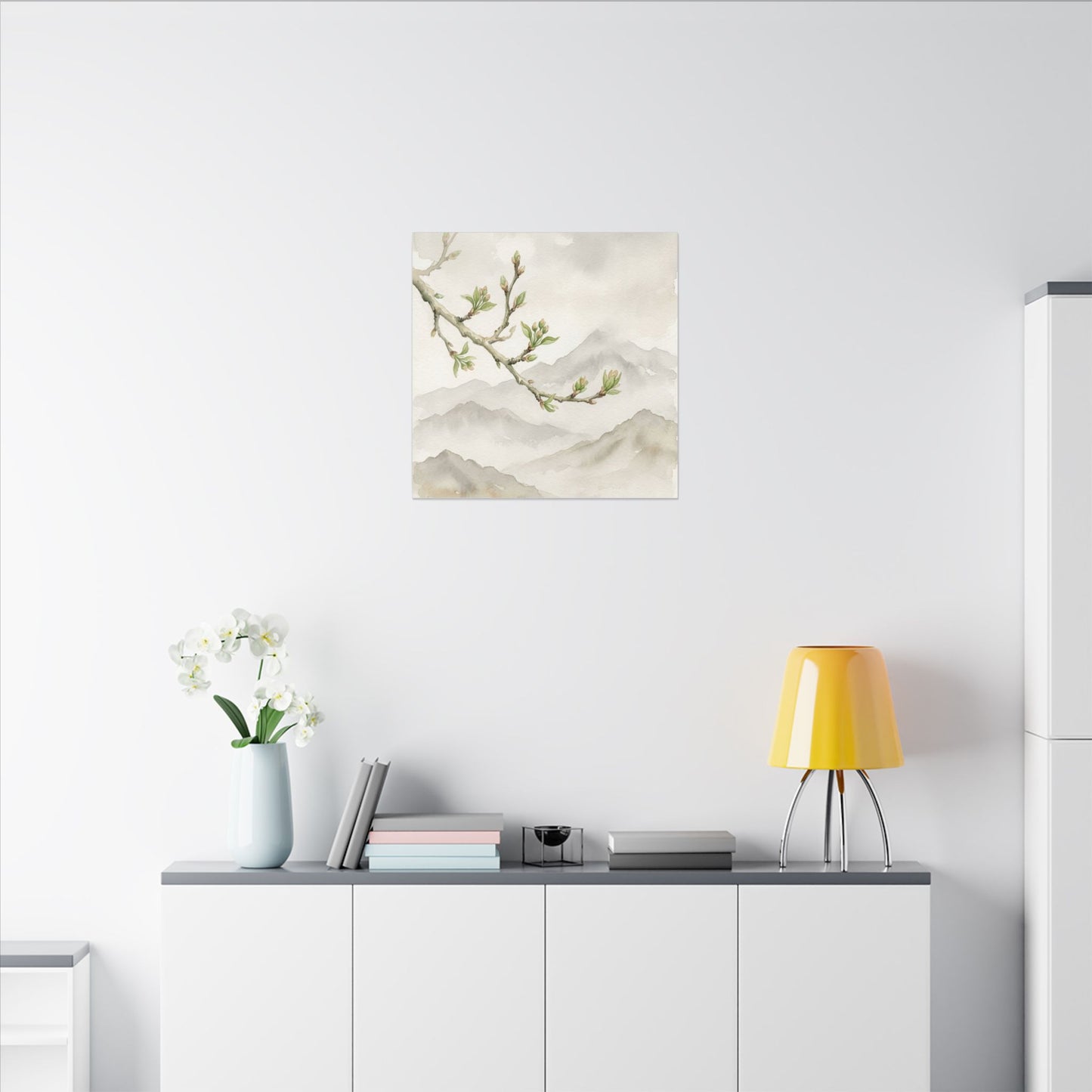 Spring Mountain Mist Watercolor Canvas Art | Cozy Decor