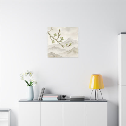 Spring Mountain Mist Watercolor Canvas Art | Cozy Decor