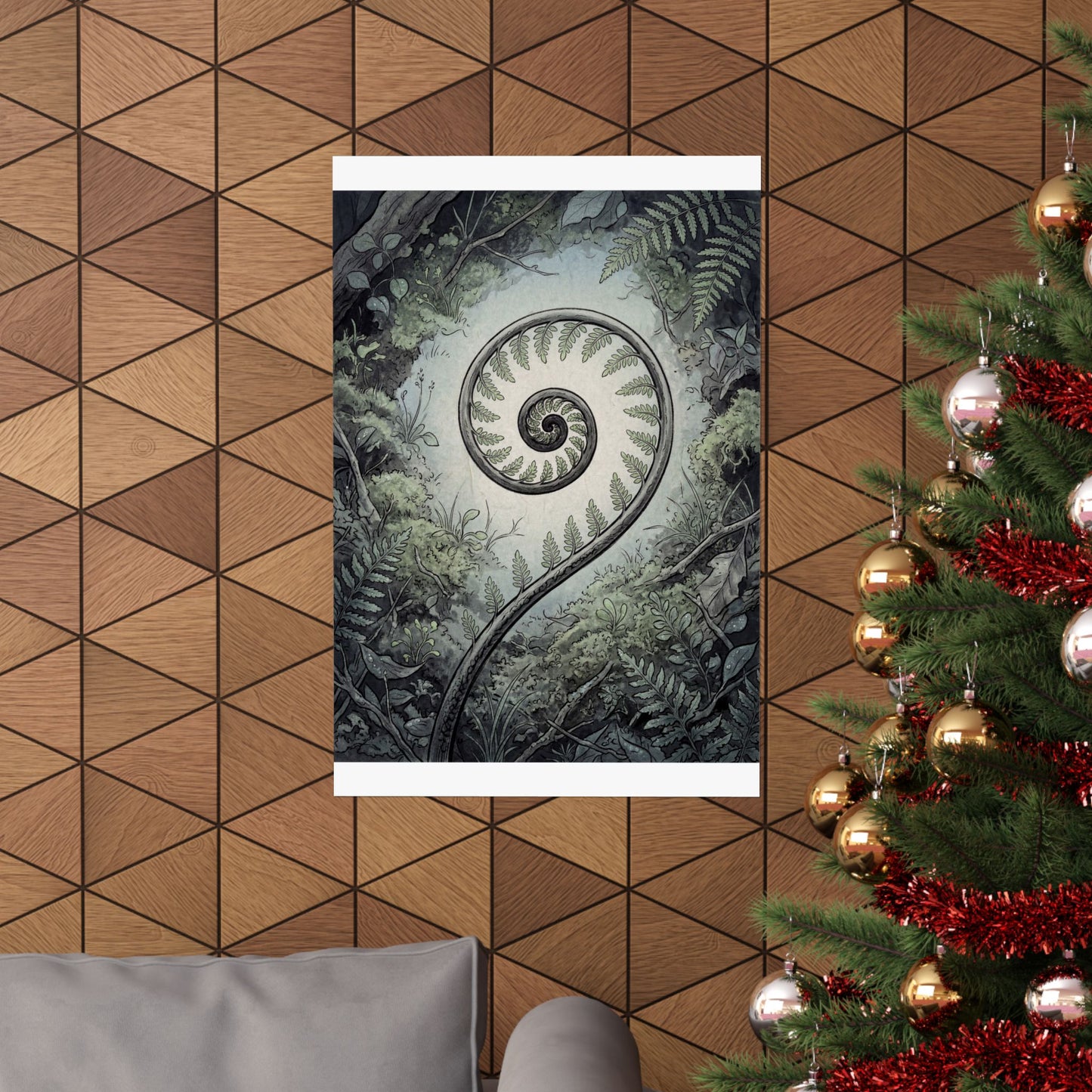 Contemplative Fern Unfurling Wall Art Print - Ukiyo E Inspired Zen
