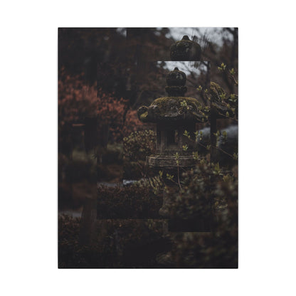 Stone Lantern Spring Canvas Art | Dark Japandi Bold Design