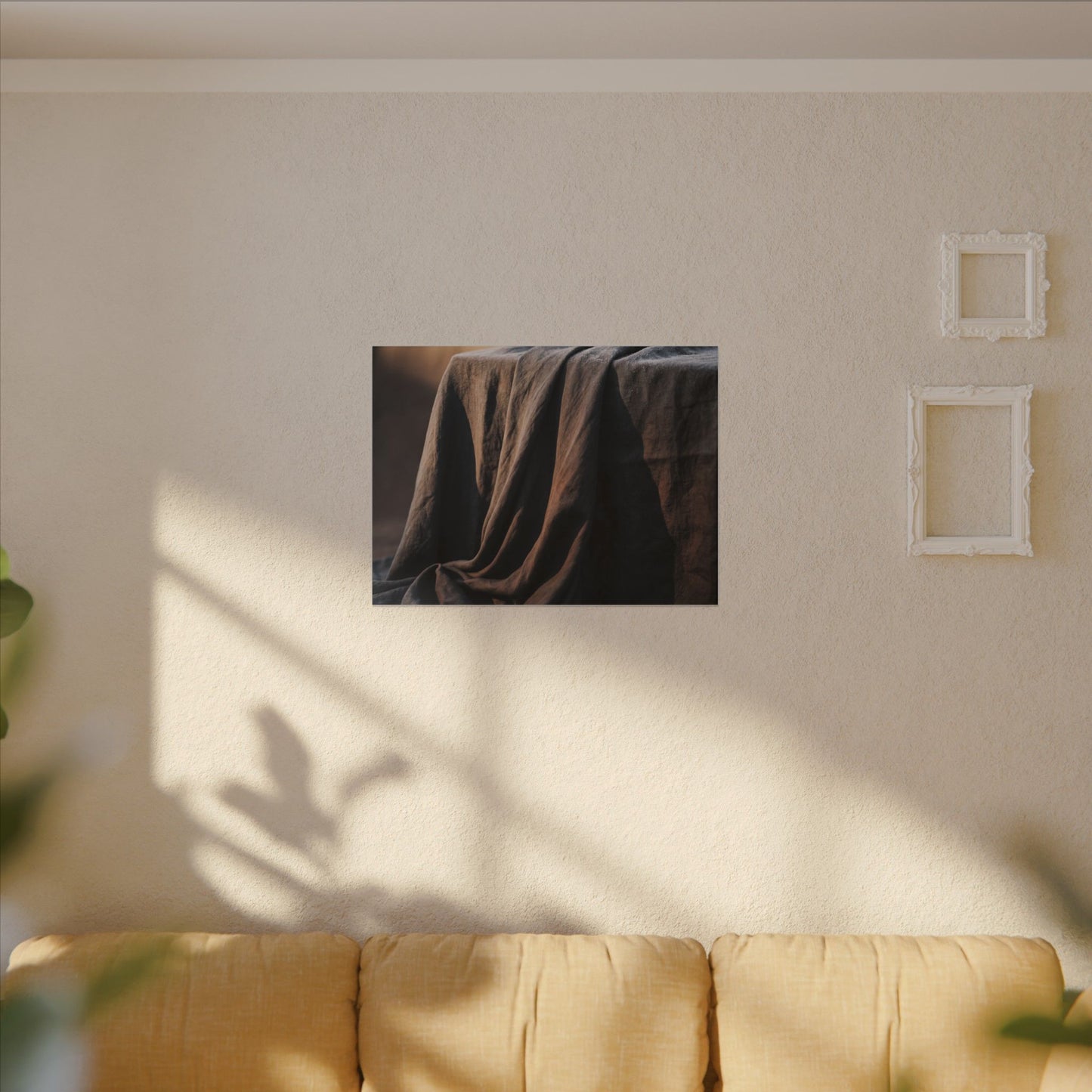 Silk Drape Canvas Art | Winter Dark Japandi Shadow Zen Art