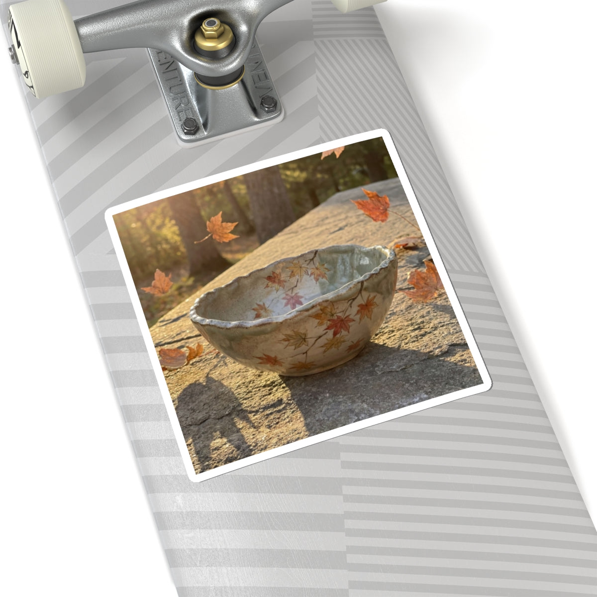 Japandi Ceramic Bowl in Golden Hour | Japanese Pattern Sticker Art Print