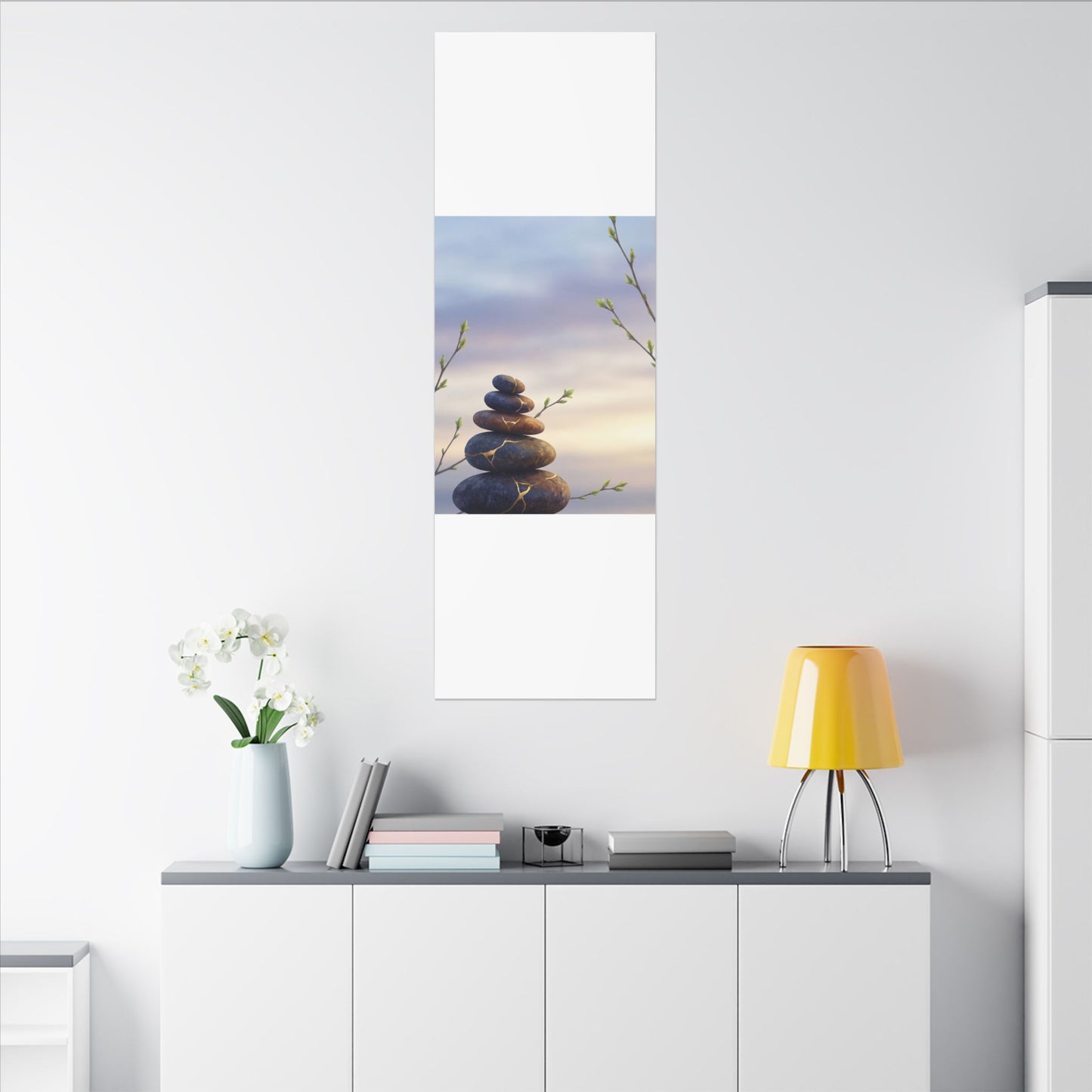 Spring River Stones Gold Vein Canvas Art | Philosophical Decor