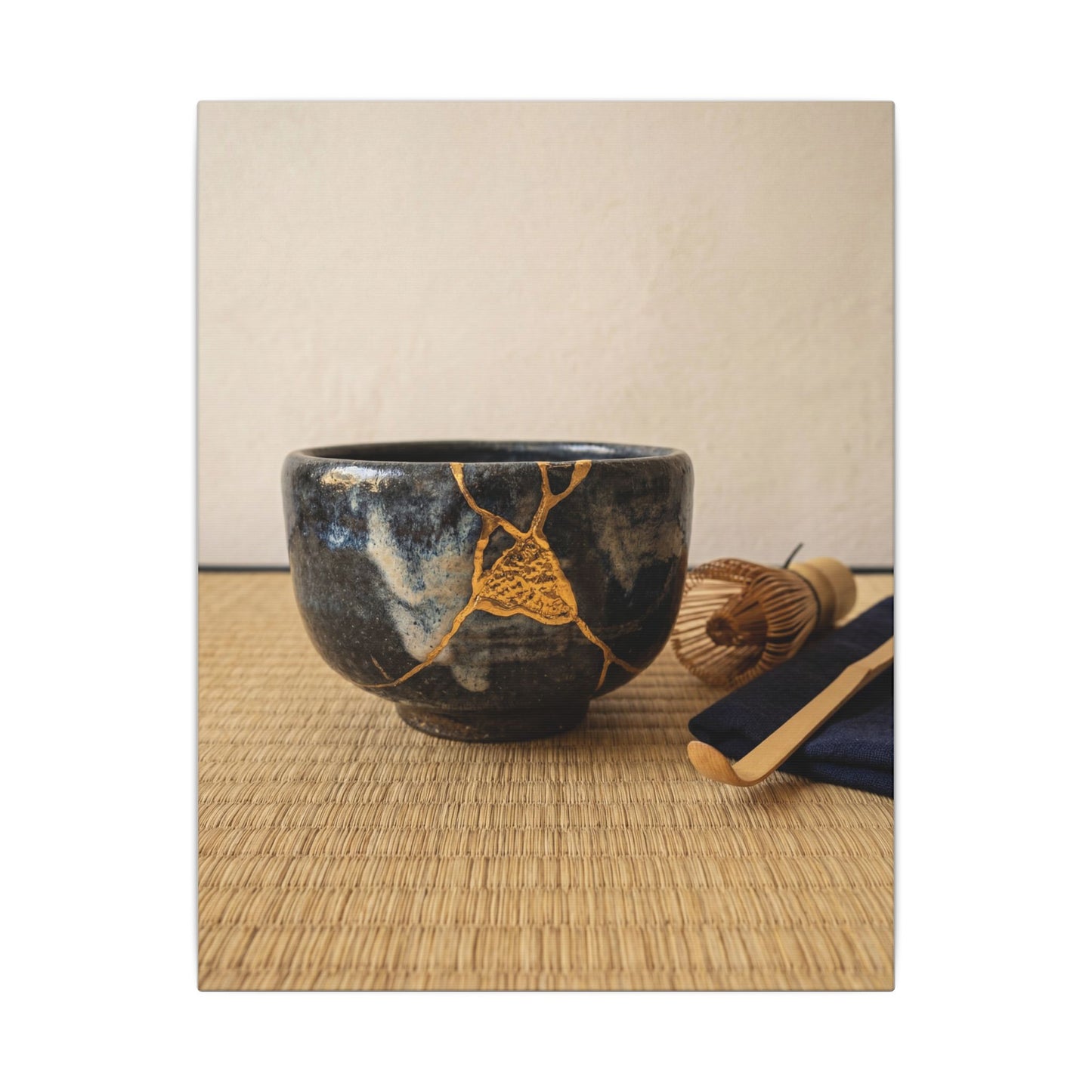 Kanso Tea Ceremony Canvas Art - Kintsugi Gold Vein