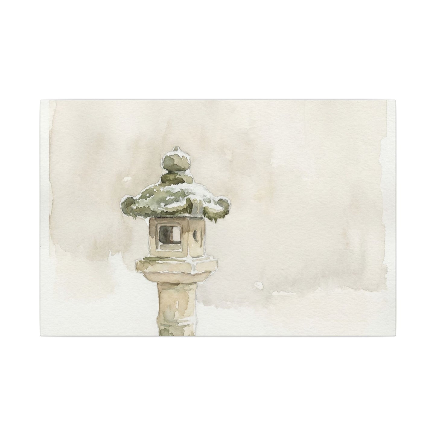 Stone Lantern Winter Canvas Art | Japandi Earthy Design