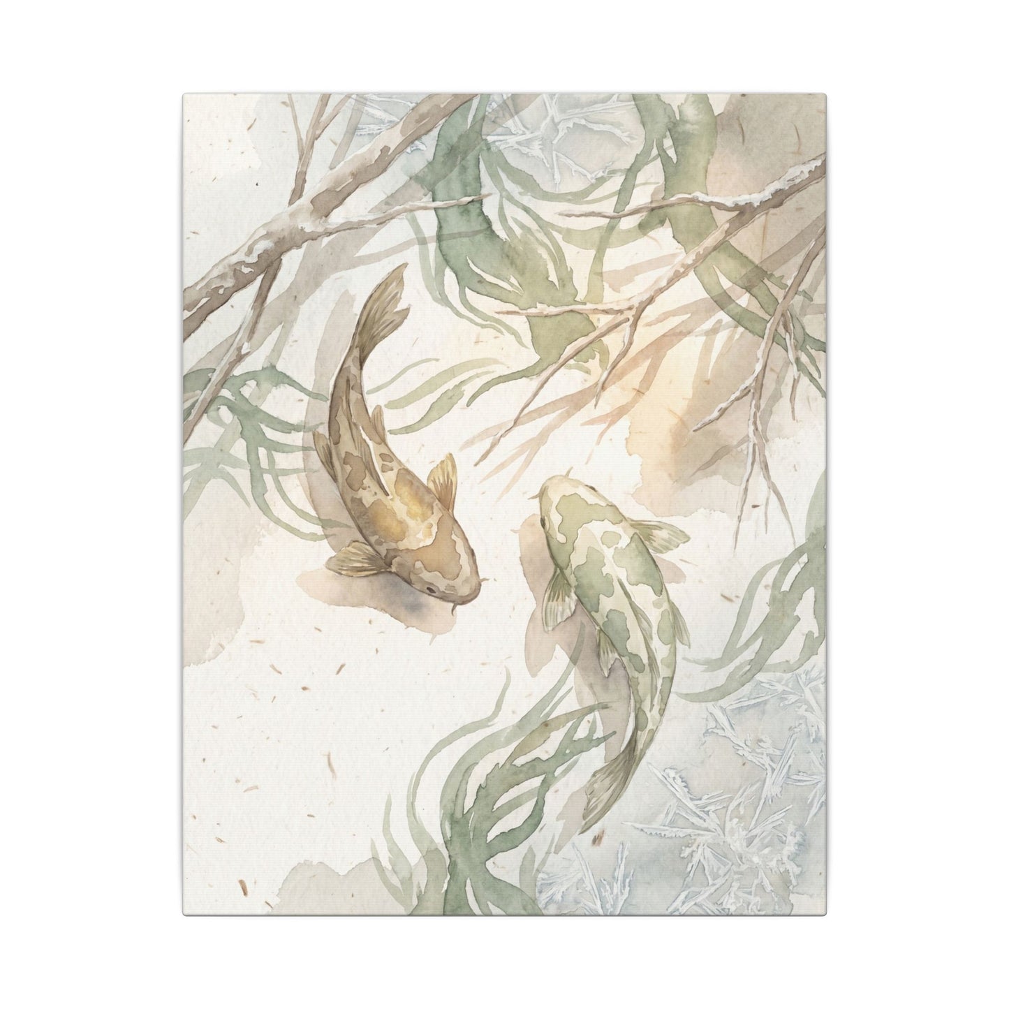Koi Pond Canvas Art | Winter Japandi Watercolor Art