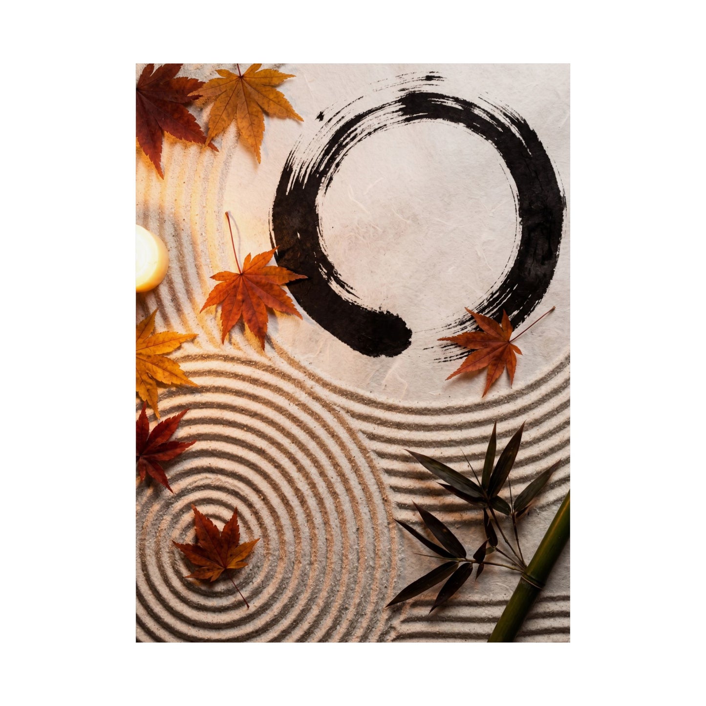Zen Rock Garden in Candlelight | Enso Wall Art Print