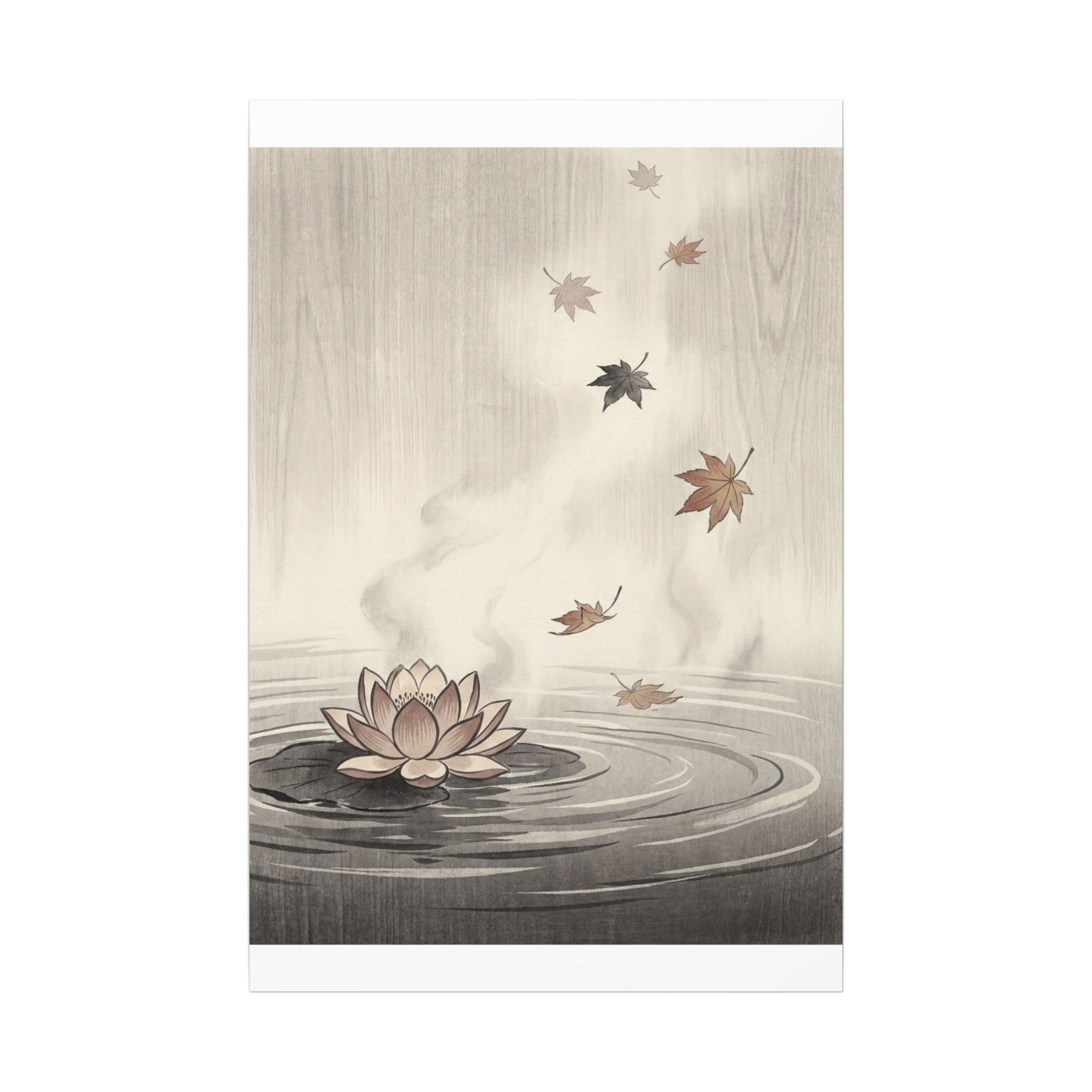 Lotus Flower Canvas Art | Autumn Zen Ukiyo E Inspired Art