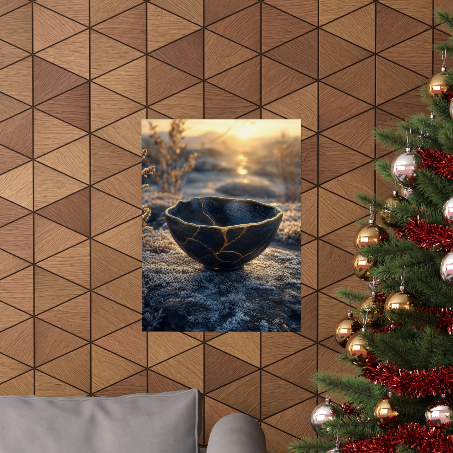 Kintsugi Ceramic Bowl in Golden Hour | Gold Repair Wall Art Print