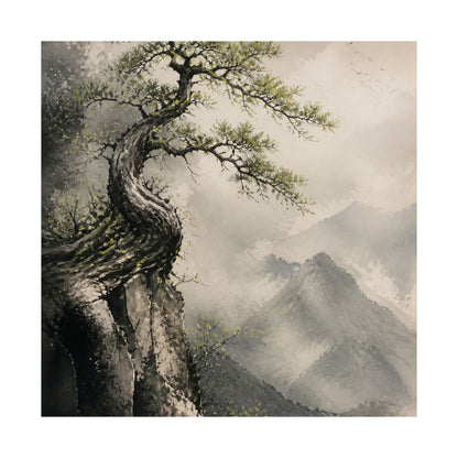 Japandi Pine Tree in Dappled | Watercolor Wall Art Print