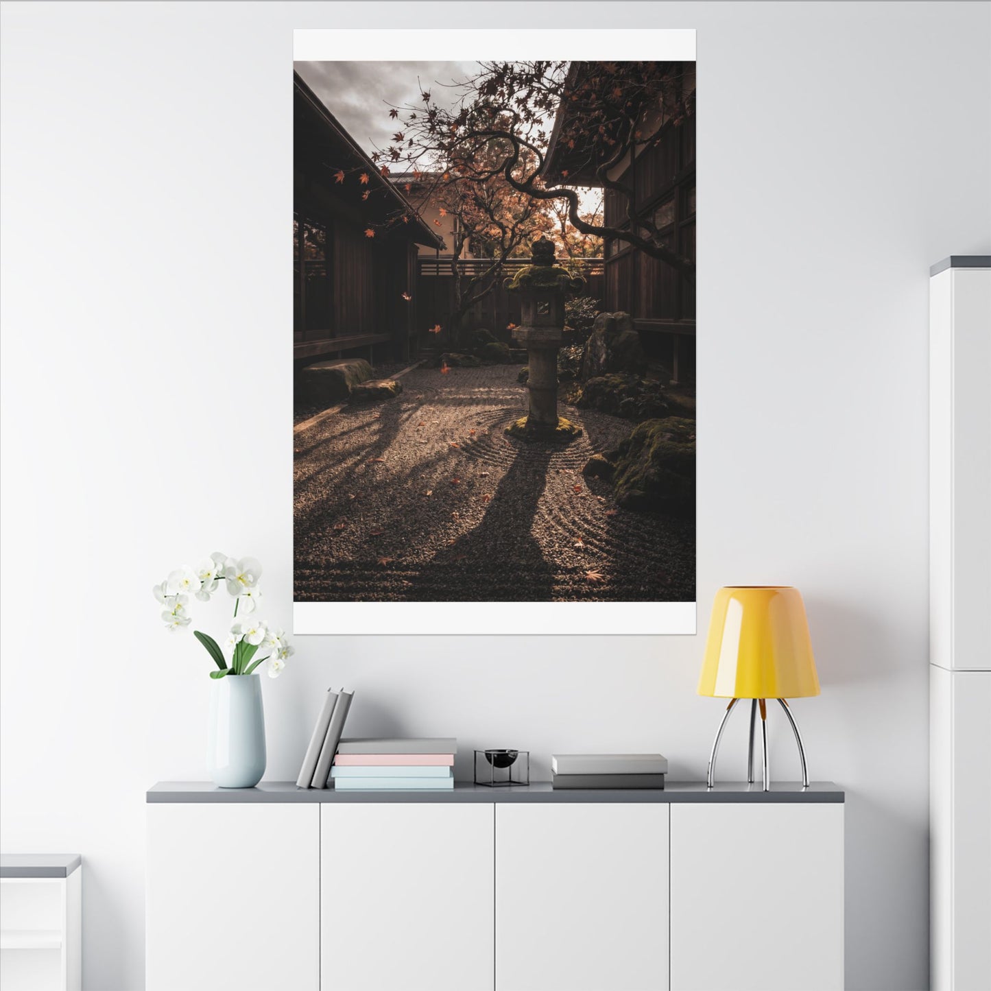 Seijaku Stone Lantern Canvas Art - Dark Japandi Shadow Zen