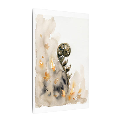Fern Unfurling Watercolor Canvas Art | Earthy Japandi Art