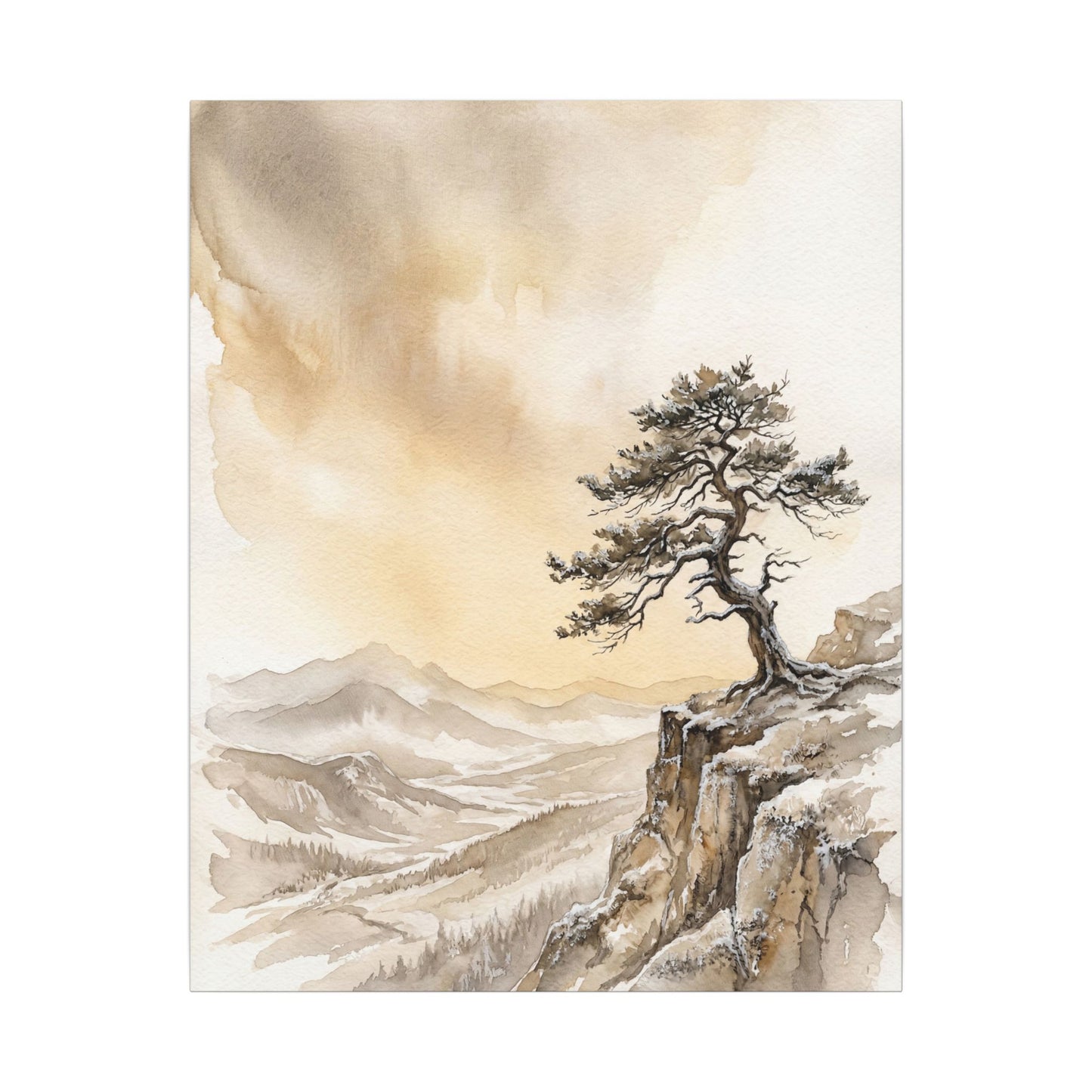 Pine Tree Canvas Art | Winter Japandi Watercolor Art