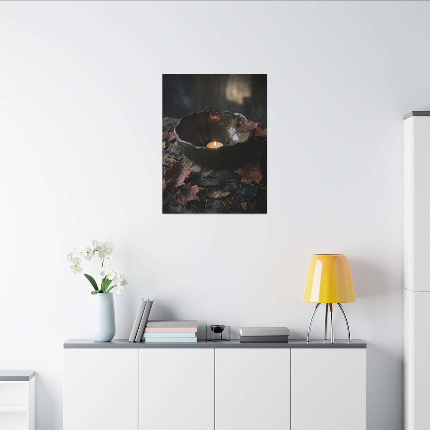 Candlelight Ceramic Bowl Canvas Art - Dark Japandi Kanso