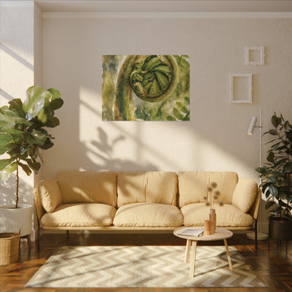 Japandi Fern Unfurling in Dappled | Watercolor Canvas Art