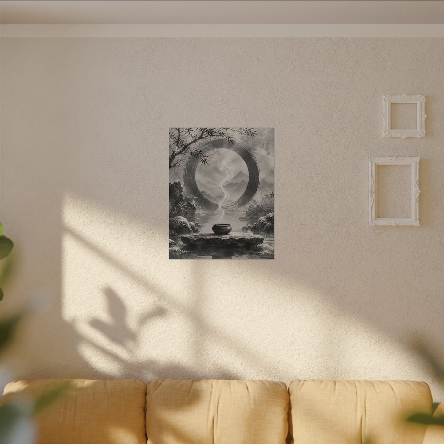 Incense Smoke Canvas Art | Winter Zen Sumi E Art