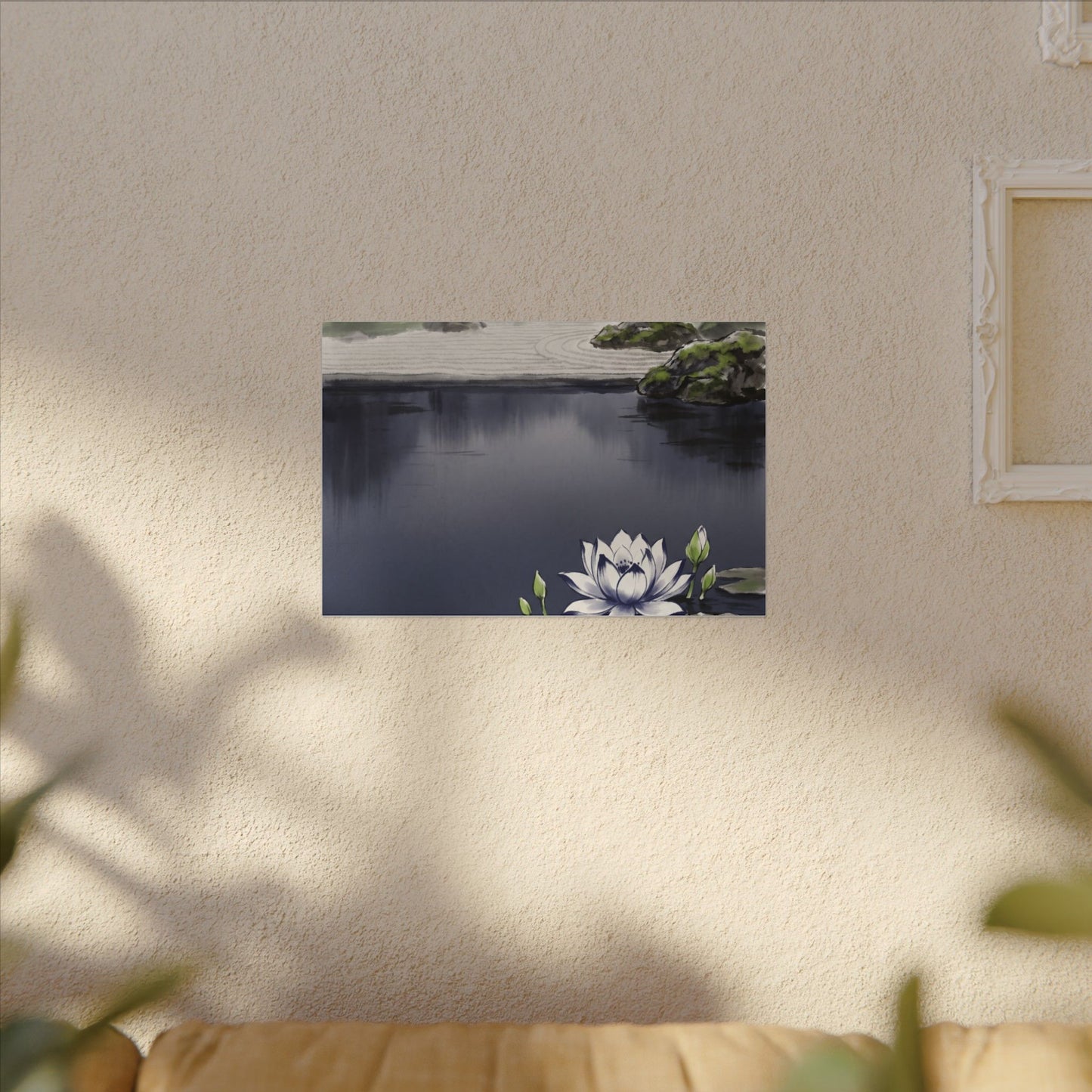 Lotus Flower Karesansui Canvas Art | Tranquil Zen Art