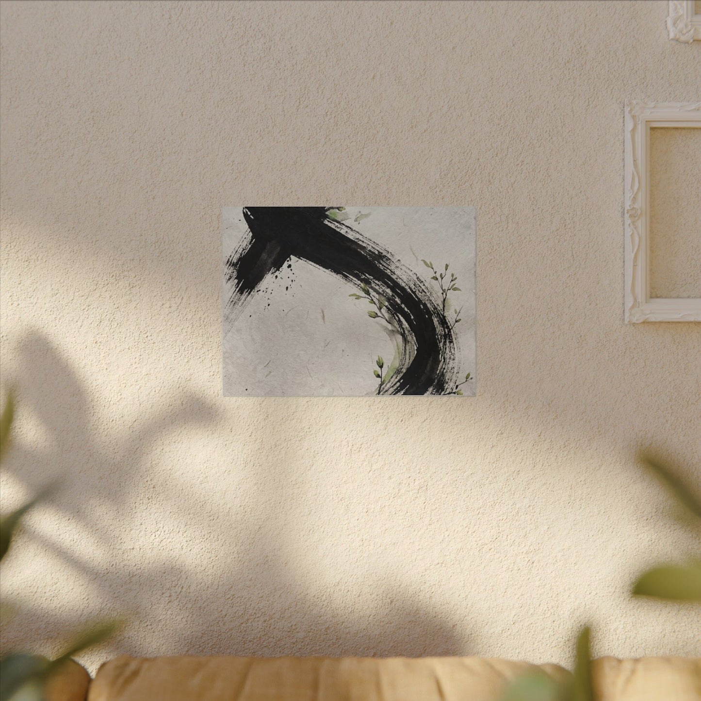 Ink Brushstroke Spring Canvas Art | Dark Japandi Sophisticated Design