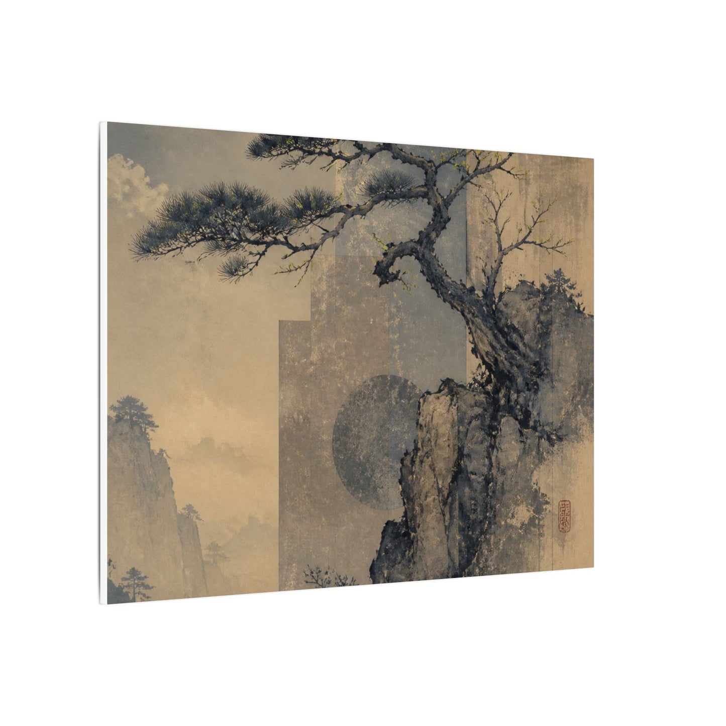 Japandi Pine Tree in Moonlight | Japanese Pattern Canvas Art