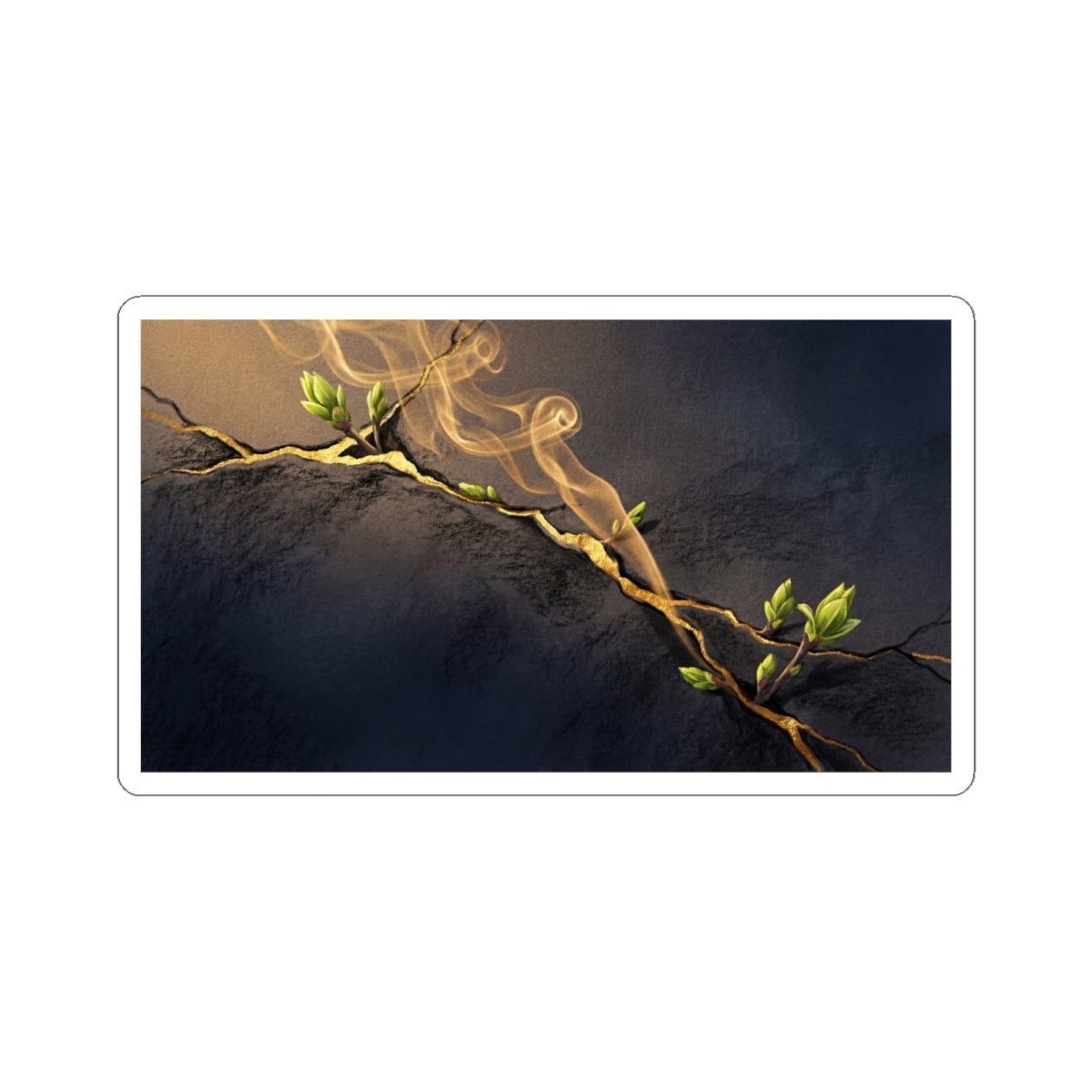 Kintsugi Incense Smoke in Golden Hour | Gold Vein Sticker Art Print