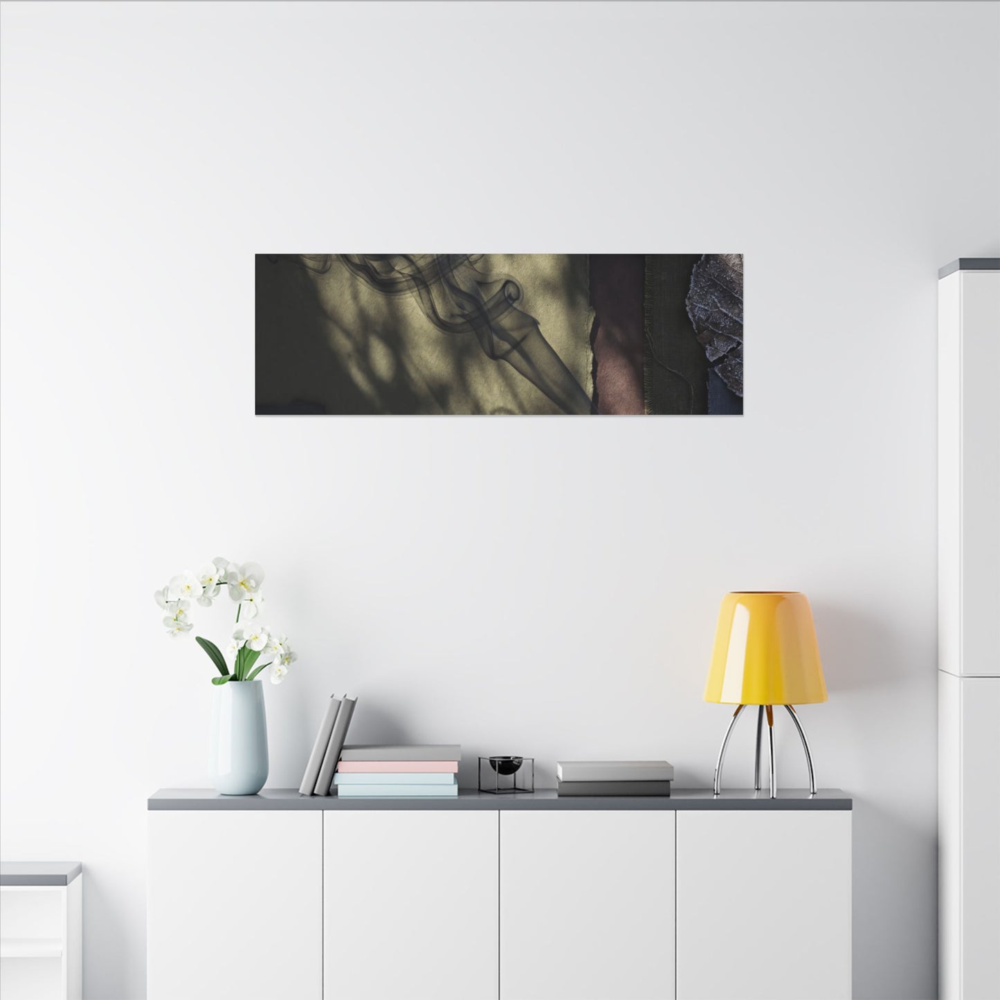 Ma Incense Smoke Canvas Art - Dark Japandi Dark Texture