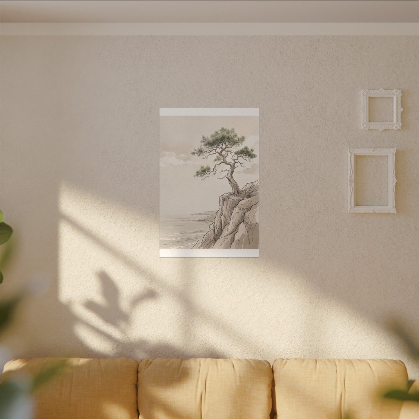 Japandi Pine Tree in Dappled | Minimal Line Canvas Art