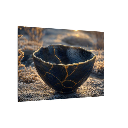 Ceramic Bowl Canvas Art | Winter Kintsugi Gold Repair Art