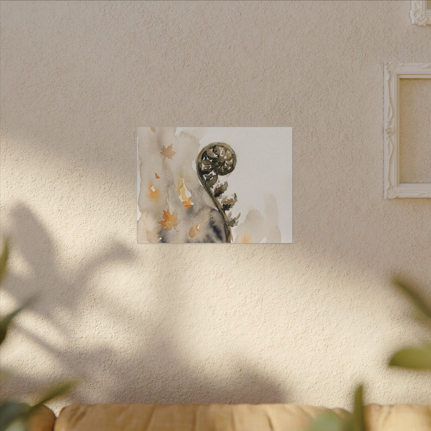 Fern Unfurling Watercolor Canvas Art | Earthy Japandi Art