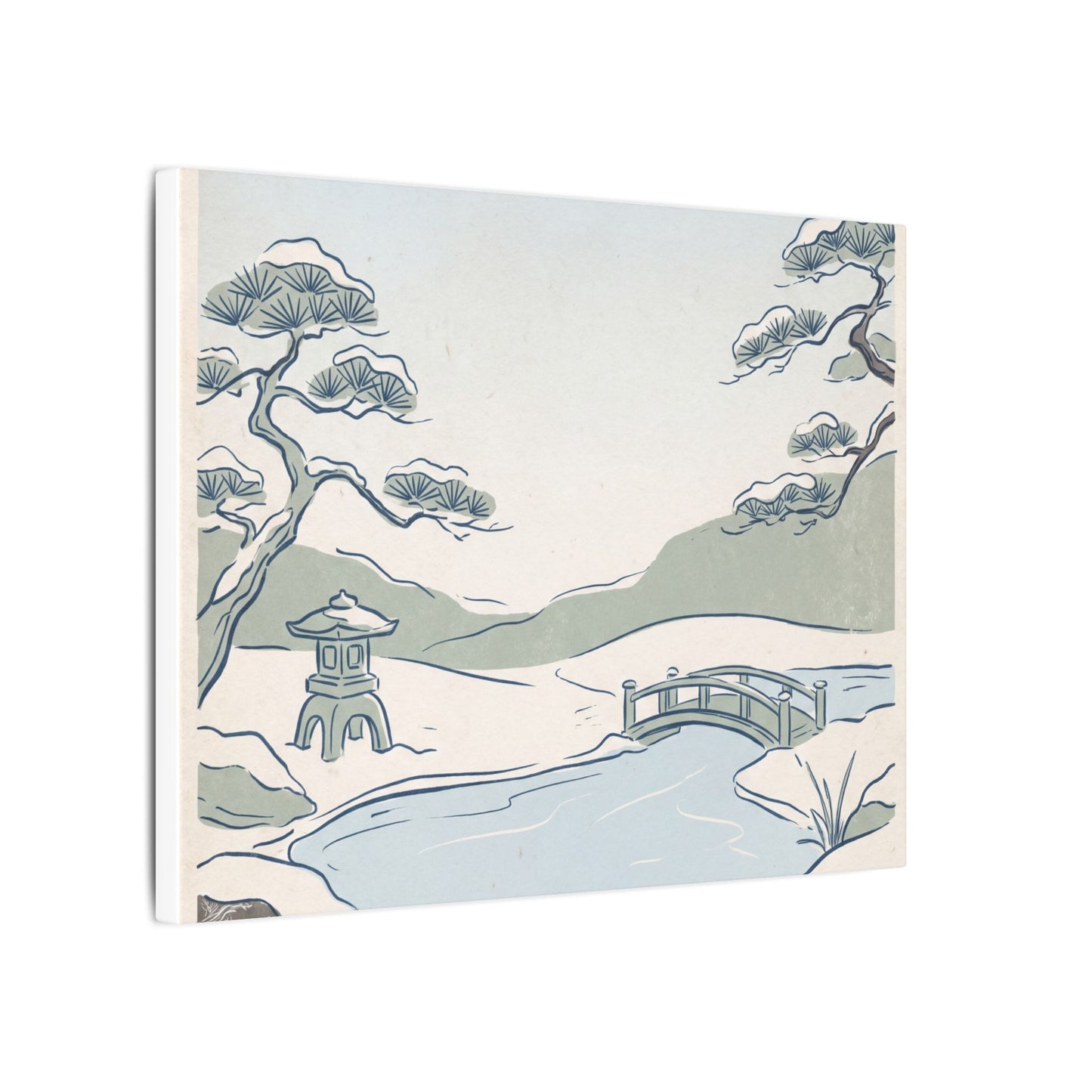Japandi Moonlit Garden in Moonlight | Minimal Line Canvas Art