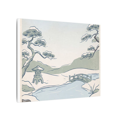 Japandi Moonlit Garden in Moonlight | Minimal Line Canvas Art