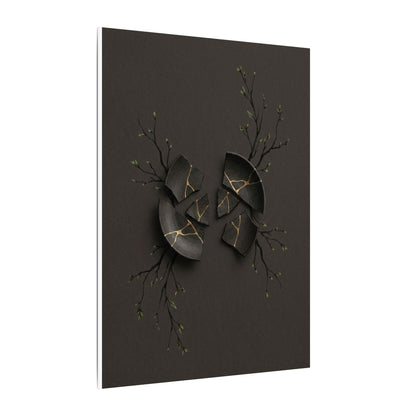 Sophisticated Broken Pottery Canvas Art - Charcoal Ink Dark Japandi