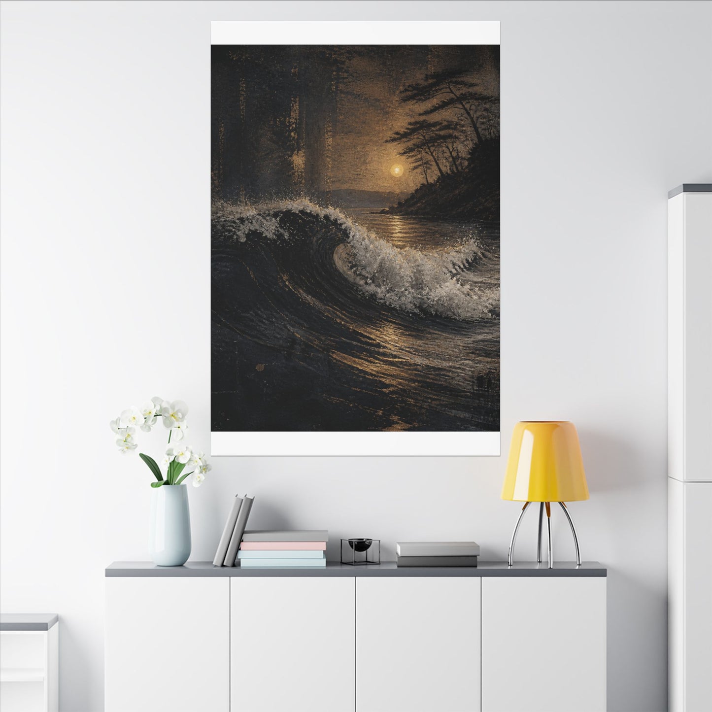 Ocean Wave Dark Texture Canvas Art | Bold Dark Japandi Art