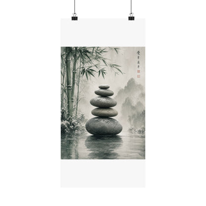 River Stones Sumi E Wall Art Print | Tranquil Zen Art